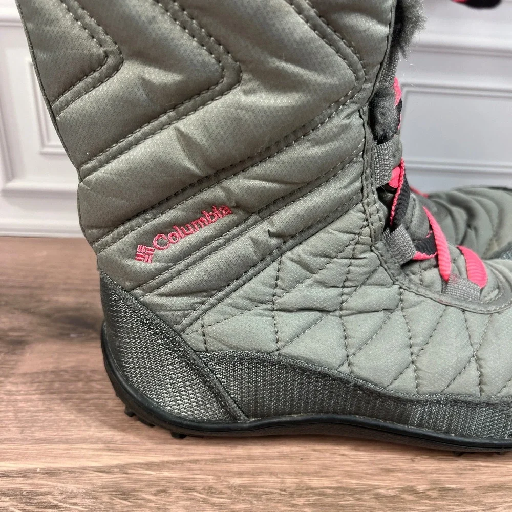 Columbia‎ Minx Mid III Snow Boots Big Girls Grey Pink Waterproof Quilted Size 3